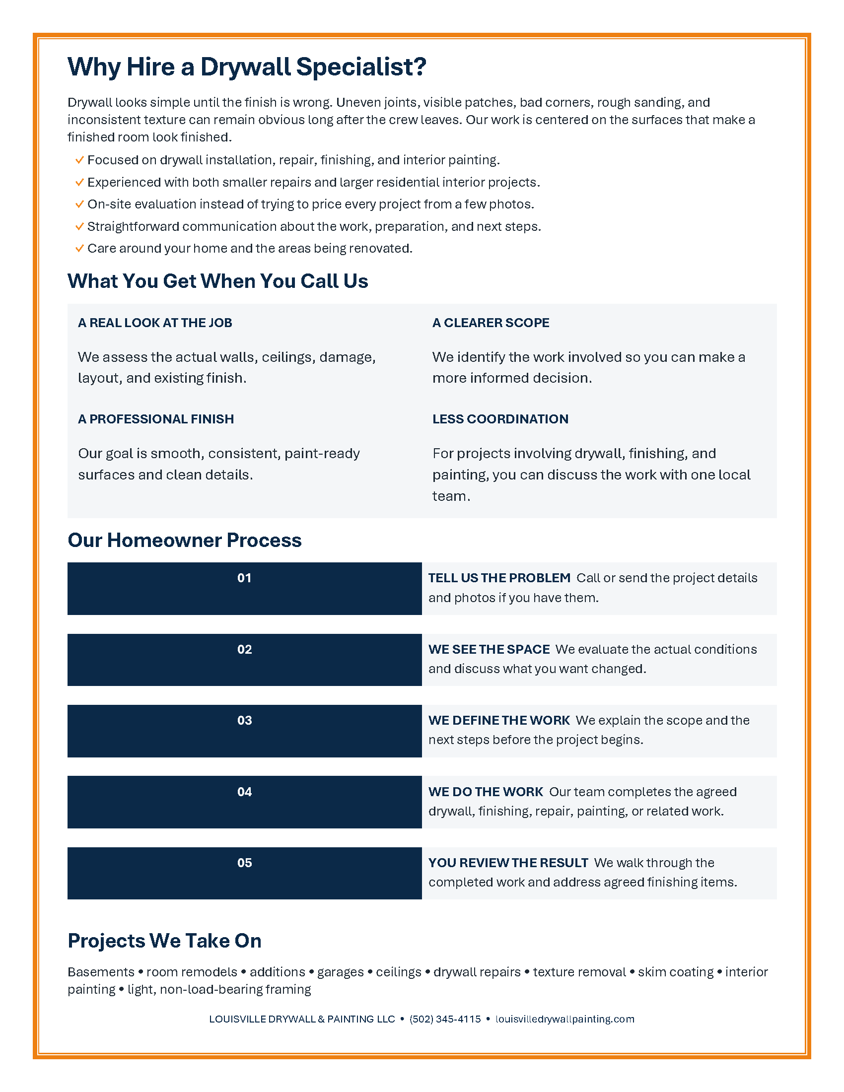 Louisville Drywall & Painting homeowner brochure
