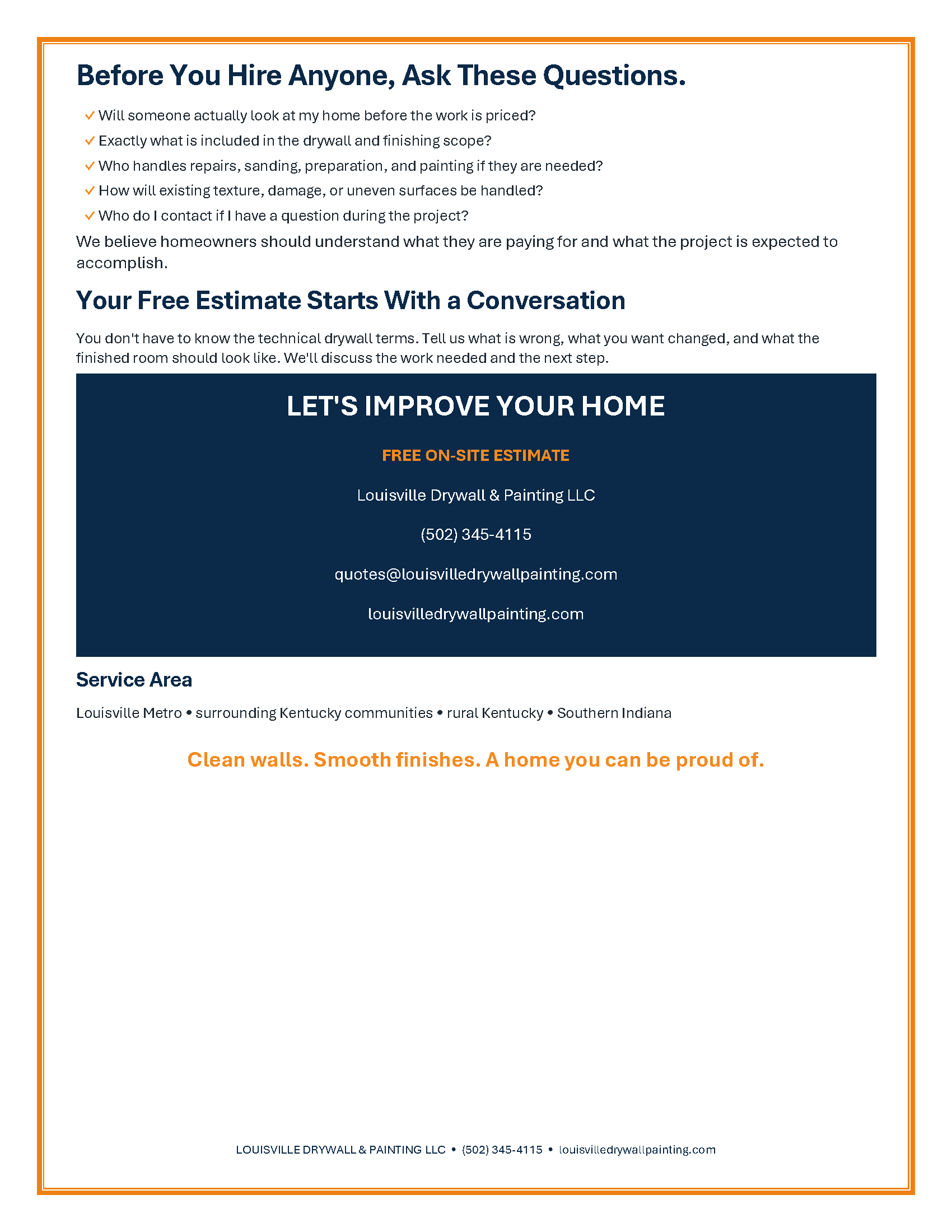 Louisville Drywall & Painting homeowner brochure